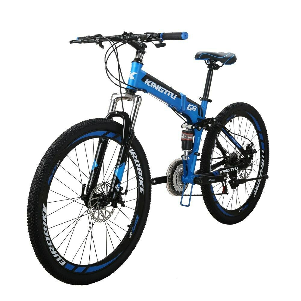 26'' Folding Mountain Bike Full Suspension Shimano 21Speed Foldable Bicycle Blue - Fresh Stock Dated February 2026