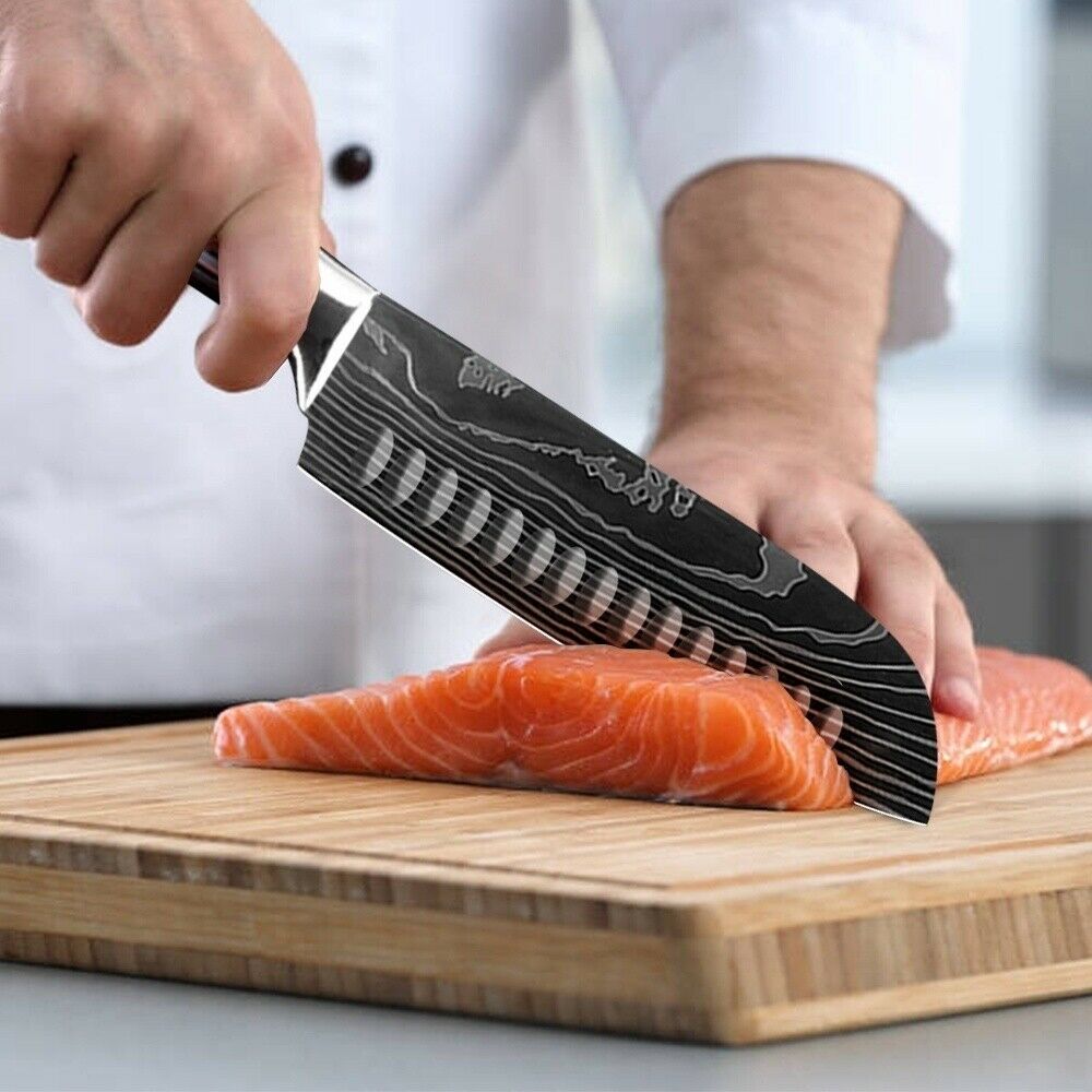 5 Piece Kitchen Knives Set Stainless Japanese Damascus Pattern Steel Chef Knife - Fresh Stock Dated December 2025
