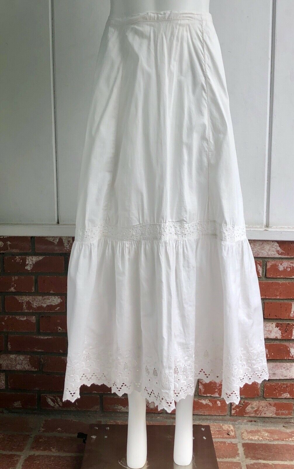 Antique Victorian Edwardian Cotton Eyelet Maxi Slip Petticoat Under Skirt S - Fresh Stock Dated December 2025