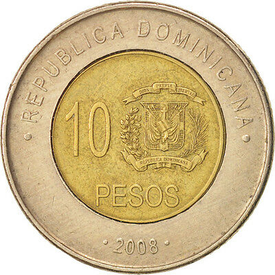 [#450545] Dominican Republic, 10 Pesos, 2008, AU(50-53), Bi-Metallic, KM:106 - Fresh Stock Dated December 2025