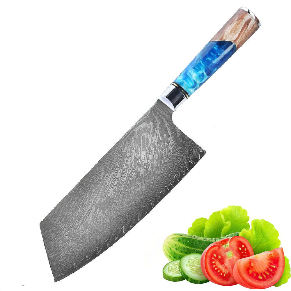 Kitchen Knives Damascus Steel VG10 Chef Knife Blue Resin Wood Hand Cooking Tool - Fresh Stock Dated December 2025