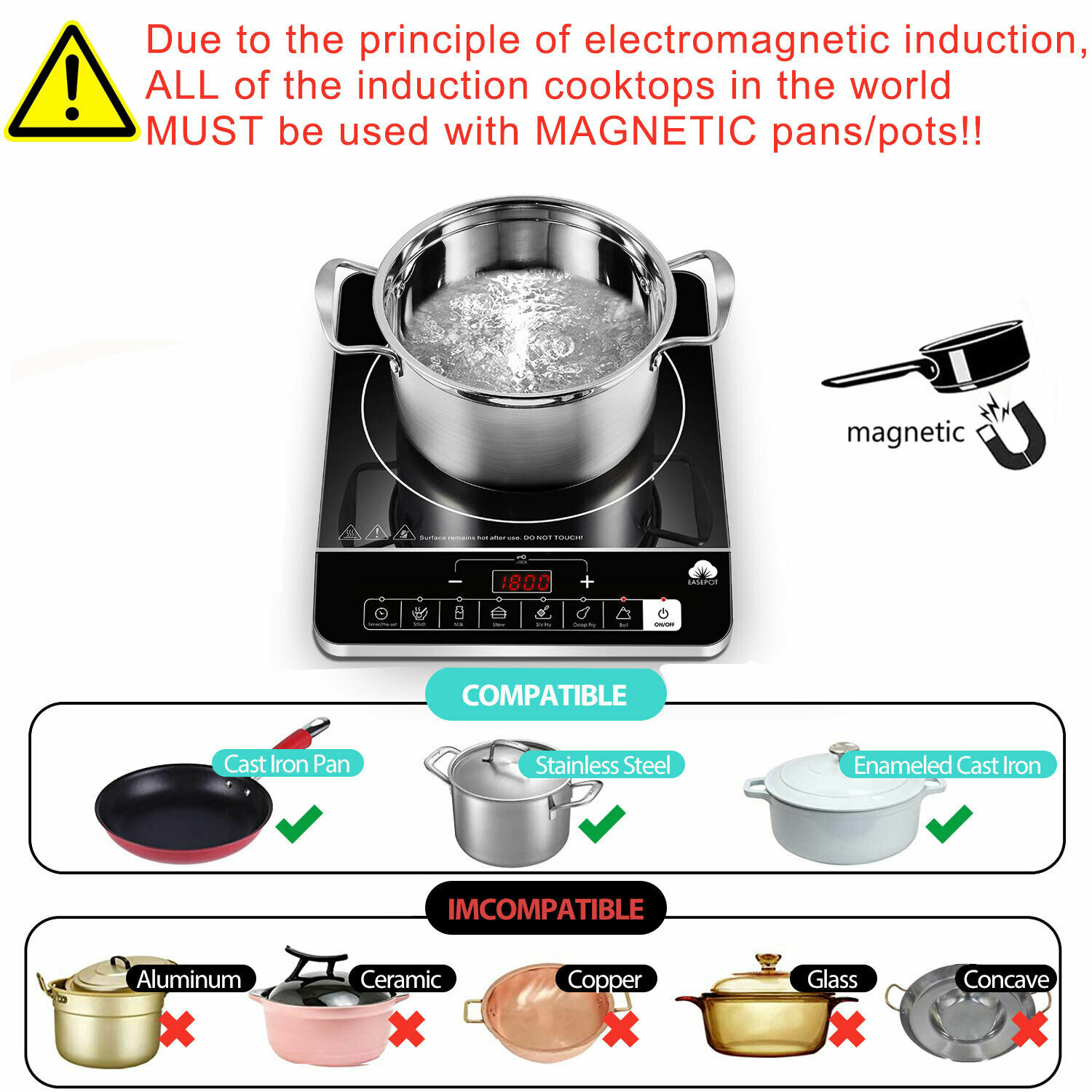 Portable Electric Induction Cooktop Countertop Safe Burner With 9 Power Levels - Fresh Stock Dated February 2026