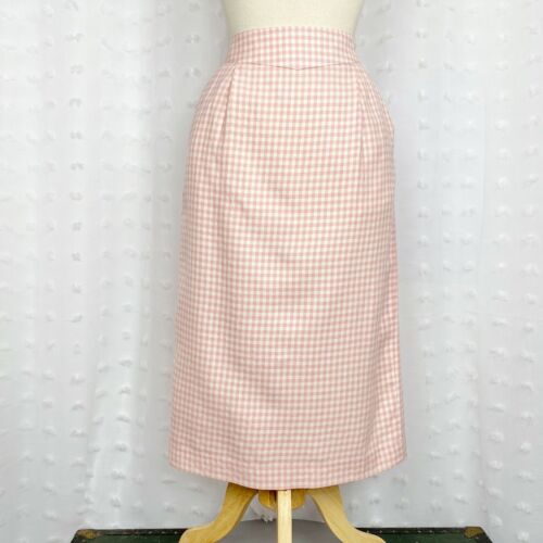 Vintage 70s 80s skirt pink white check midi straight pencil pockets Basque waist - Fresh Stock Dated February 2026