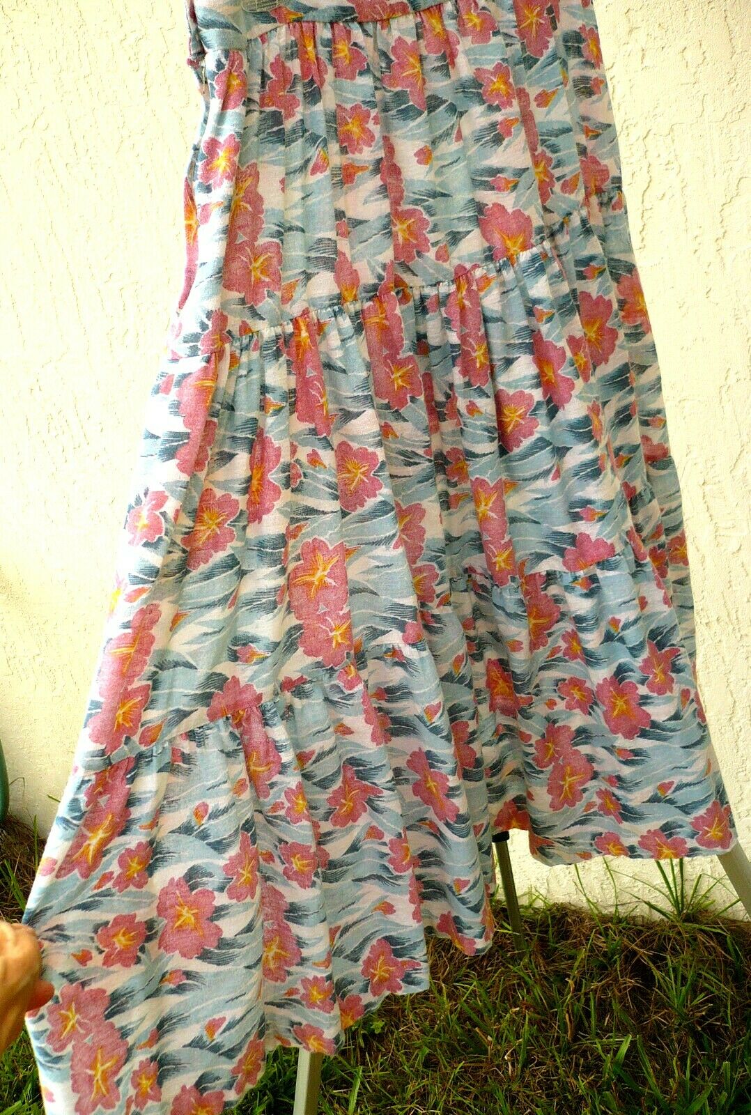 VTG GRAHAM S M PINK HAWAIIAN FLORAL LIGHTWEIGHT TIERED SPRING FULL SKIRT WOMEN - Fresh Stock Dated March 2026
