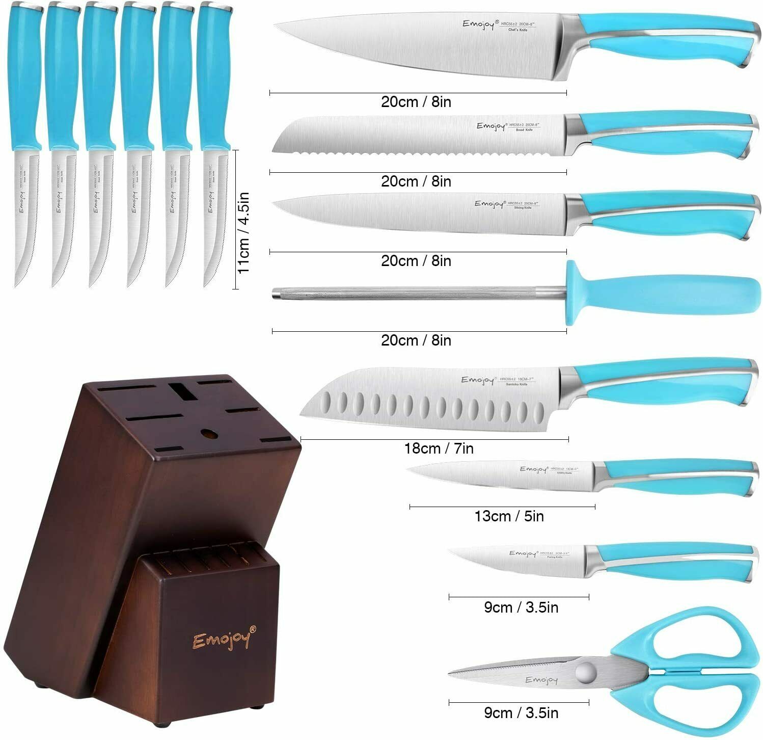 Knife Set, 15-Piece Kitchen Knife Set with Block Wooden German Stainless Steel - Fresh Stock Dated December 2025