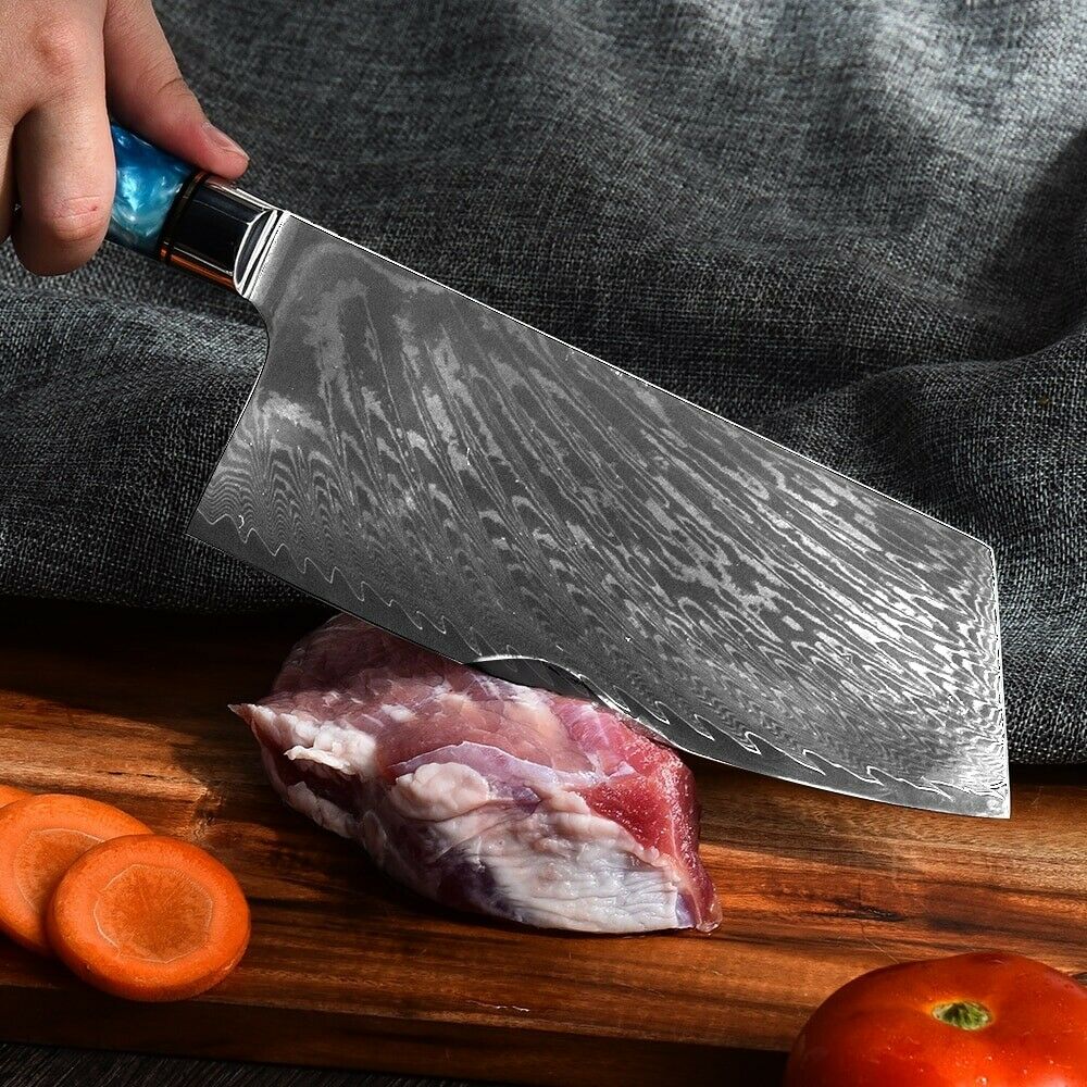 Kitchen Knives Damascus Steel VG10 Chef Knife Blue Resin Wood Hand Cooking Tool - Fresh Stock Dated December 2025