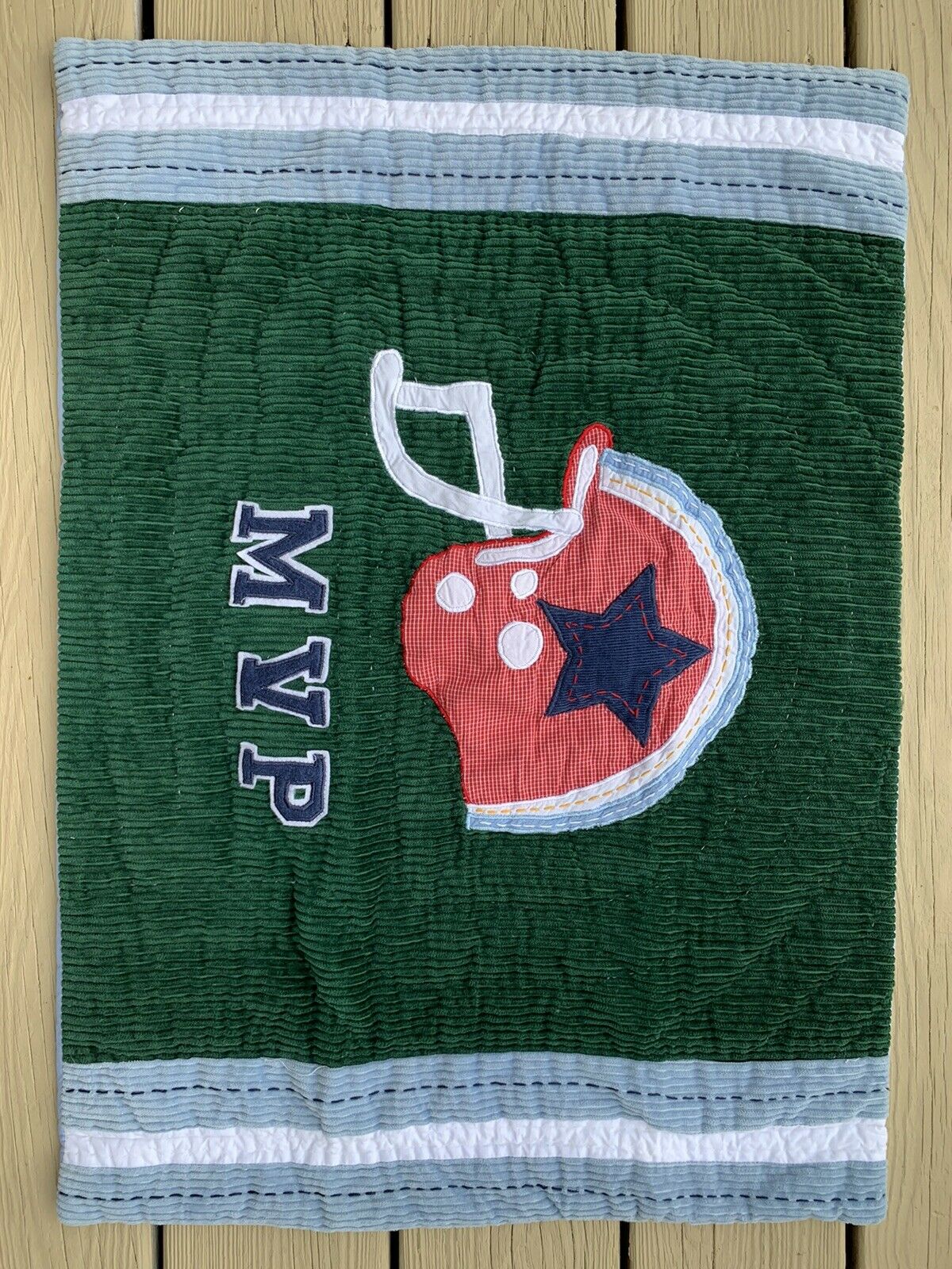 POTTERY BARN KIDS Football MVP Sports Pillow Sham Green Blue Corduroy Standard - Fresh Stock Dated February 2026