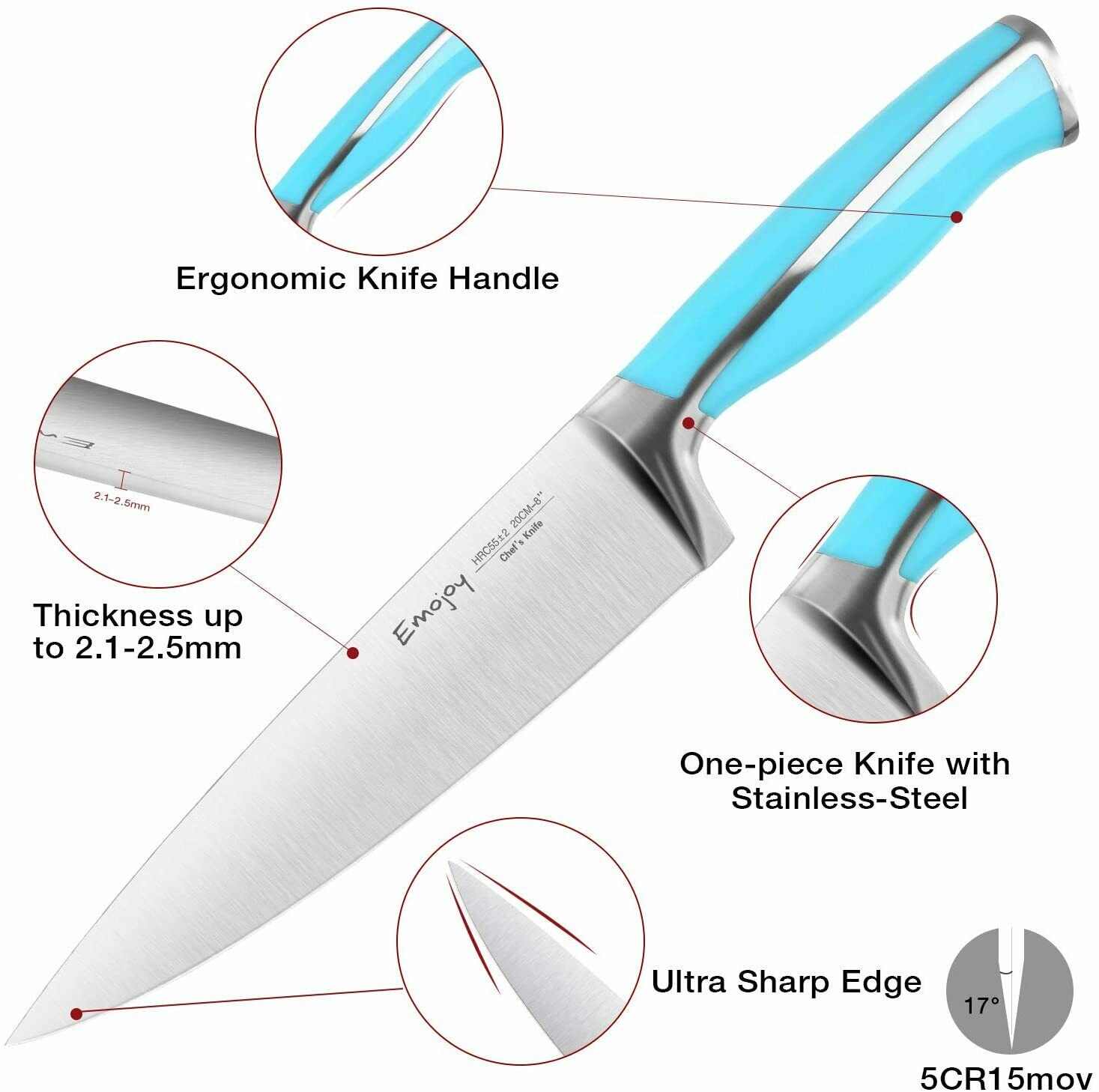 Knife Set, 15-Piece Kitchen Knife Set with Block Wooden German Stainless Steel - Fresh Stock Dated December 2025