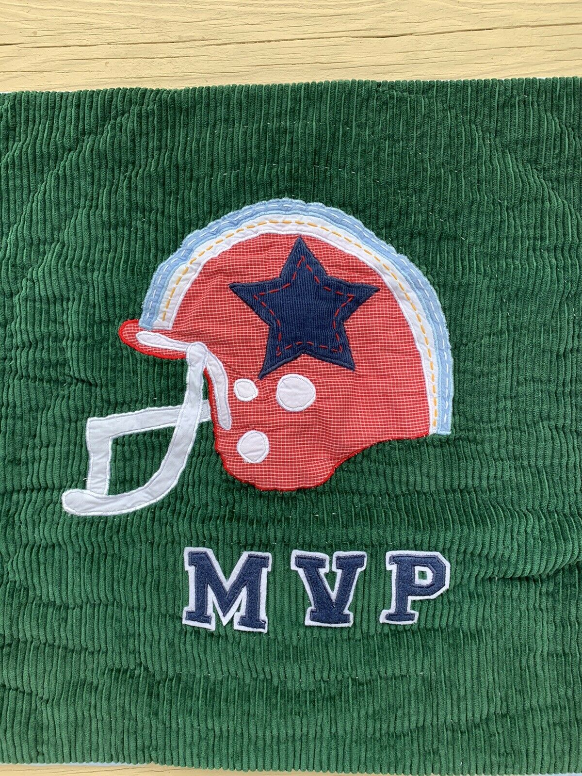 POTTERY BARN KIDS Football MVP Sports Pillow Sham Green Blue Corduroy Standard - Fresh Stock Dated February 2026
