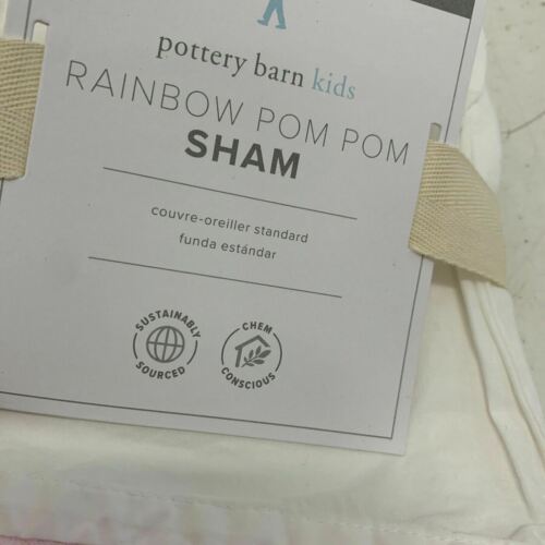 Pottery Barn Kids Rainbow Pom Pom Duvet Cover, Standard Sham, Pink NEW - Fresh Stock Dated December 2025