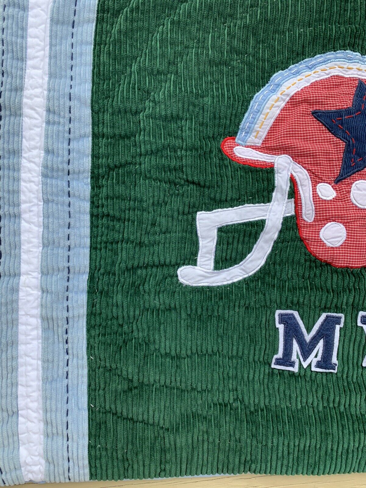 POTTERY BARN KIDS Football MVP Sports Pillow Sham Green Blue Corduroy Standard - Fresh Stock Dated February 2026