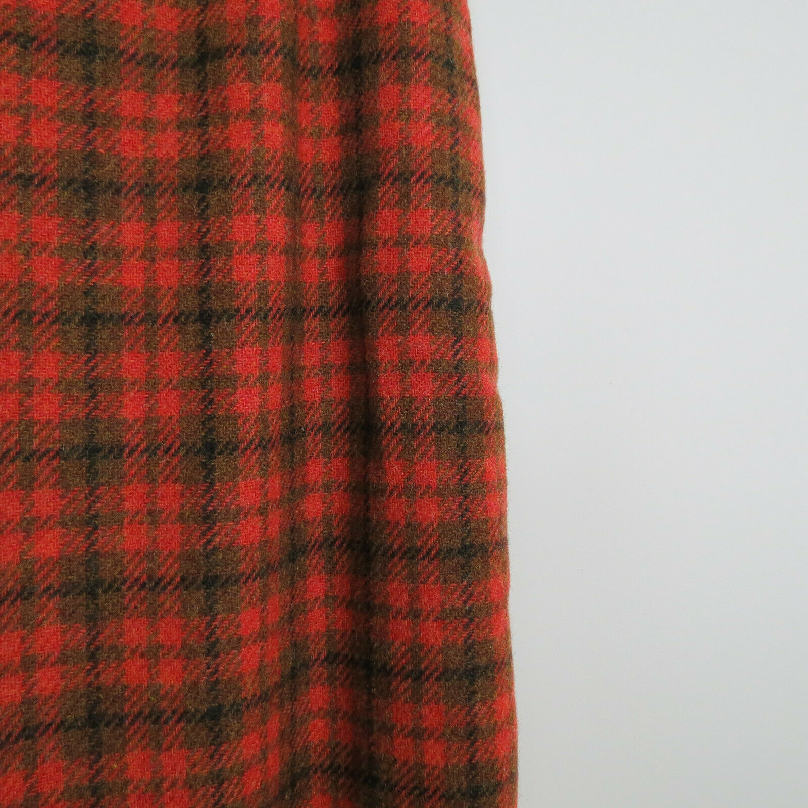 Vintage 1960s Orange Brown Wool Plaid Pencil Skirt Women's Waist 31 Hip 43 - Fresh Stock Dated March 2026