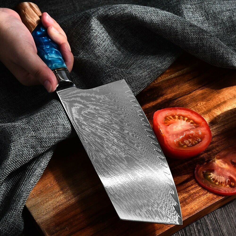 Kitchen Knives Damascus Steel VG10 Chef Knife Blue Resin Wood Hand Cooking Tool - Fresh Stock Dated December 2025