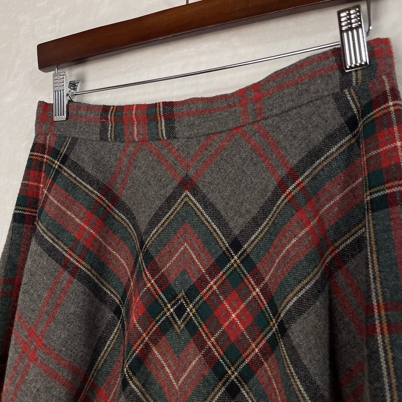 Vintage College Town Gray Red Plaid Wool Blend A Line Swing Flare Shirt S 26” - Fresh Stock Dated March 2026