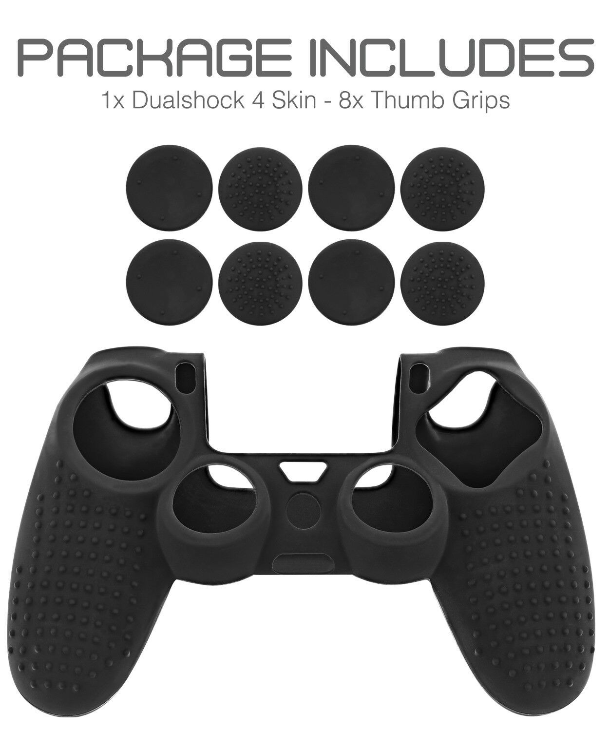 Anti-Slip Silicone Skin + 8x Thumb Stick Grip Cap for PS4 DualShock 4 Controller - Fresh Stock Dated December 2025