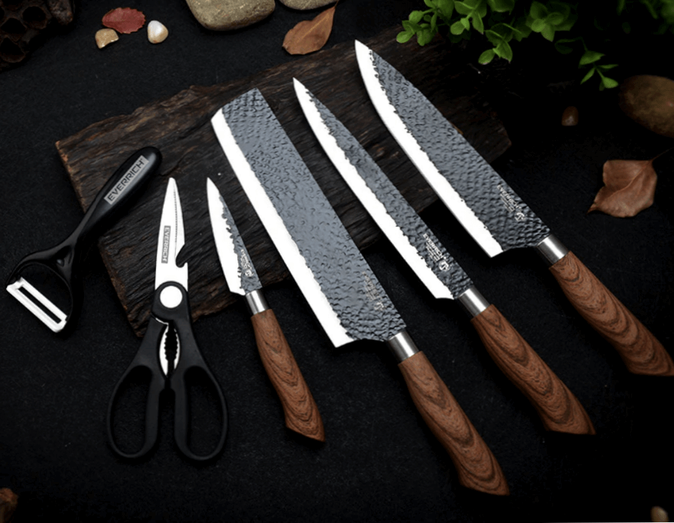 Set Stainless Steel Chef Handmade Knife of 6 pcs Kitchen Knives Scissors Peeler - Fresh Stock Dated December 2025