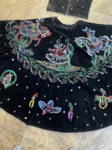 Vintage 1950s hand painted and sequined Mexican velvet 2 piece dress - Fresh Stock Dated March 2026