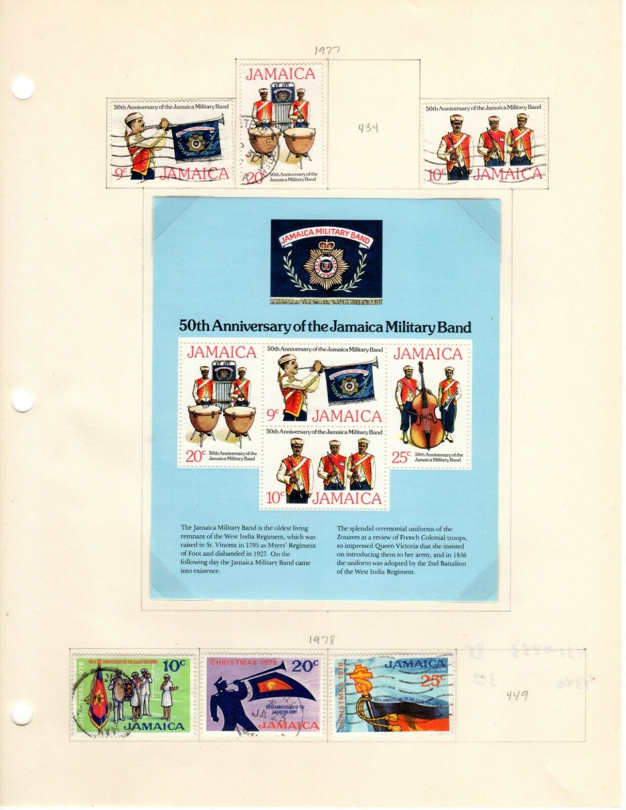 Jamaica Scott 423//433 Mostly Used on 2 Album Pages Issued 1977-1978 - Fresh Stock Dated December 2025