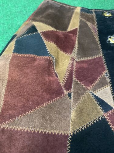 VINTAGE 70s Patchwork BOHO SUEDE SKIRT BROWN SIZE SMALL HIPPY WOODSTOCK - Fresh Stock Dated February 2026