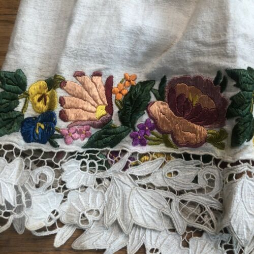 Vintage Antique Handmade Linen Skirt Floral Embroidered Flowers Hand Stitched - Fresh Stock Dated December 2025