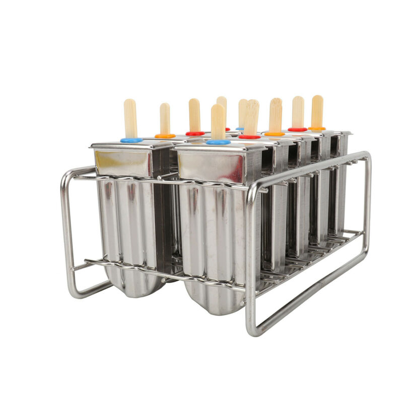 10Pcs Ice Cream Bars Pop Mold Stainless Steel Frozen Popsicle Popsicle Molds Set - Fresh Stock Dated December 2025