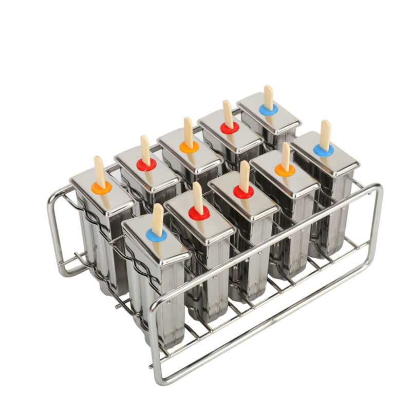 10Pcs Ice Cream Bars Pop Mold Stainless Steel Frozen Popsicle Popsicle Molds Set - Fresh Stock Dated December 2025