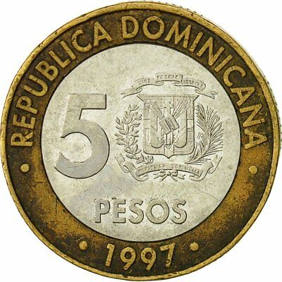 [#427381] Dominican Republic, 5 Pesos, 1997, EF(40-45), Bi-Metallic, KM:88 - Fresh Stock Dated December 2025