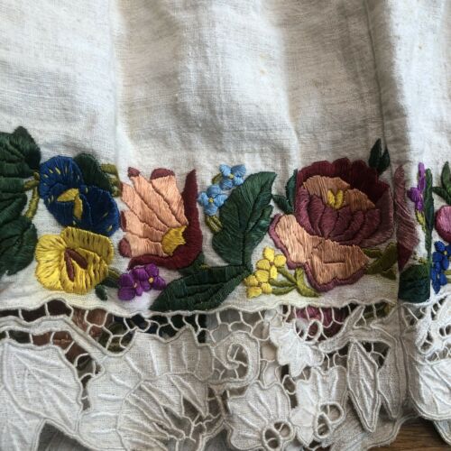 Vintage Antique Handmade Linen Skirt Floral Embroidered Flowers Hand Stitched - Fresh Stock Dated December 2025
