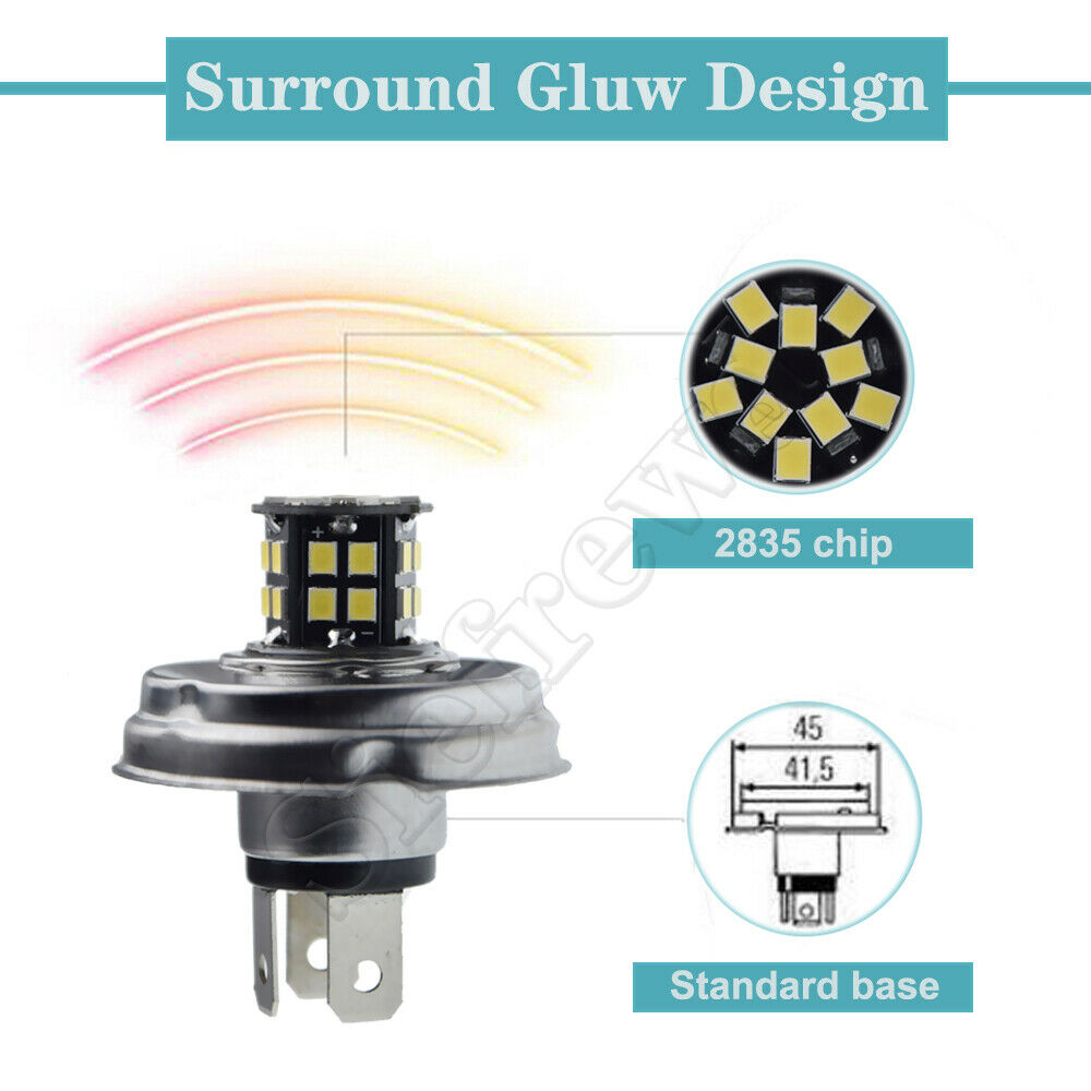 2 x P45T R2 Motorcycle LED Headlight Motorbike Light Bulb Lamp 30SMD 12V 24V DC - Fresh Stock Dated February 2026