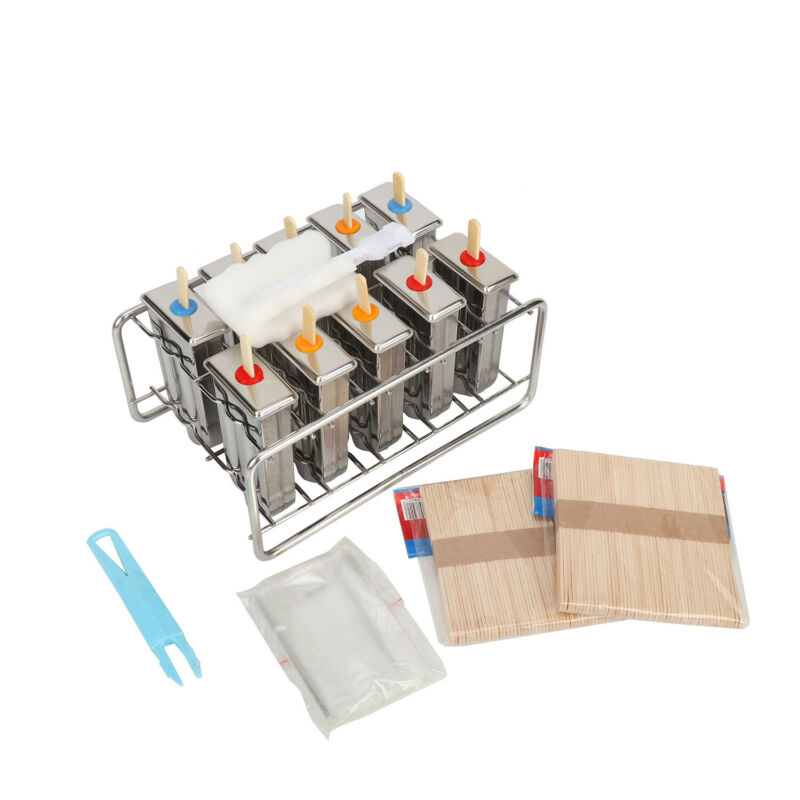 10Pcs Ice Cream Bars Pop Mold Stainless Steel Frozen Popsicle Popsicle Molds Set - Fresh Stock Dated December 2025