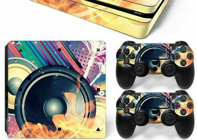 For PS4 Slim Console Skin & 2 Controllers Audio Graphic Vinyl Decal - Fresh Stock Dated December 2025