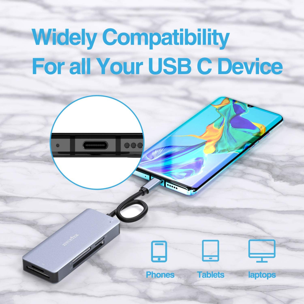 ZIYUETEK USB C CF Card Reader,5- in-1 Aluminum Thunderbolt 3 TYPE-C, TYPE C - Fresh Stock Dated February 2026