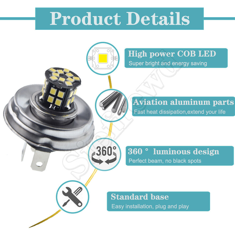 2 x P45T R2 Motorcycle LED Headlight Motorbike Light Bulb Lamp 30SMD 12V 24V DC - Fresh Stock Dated February 2026