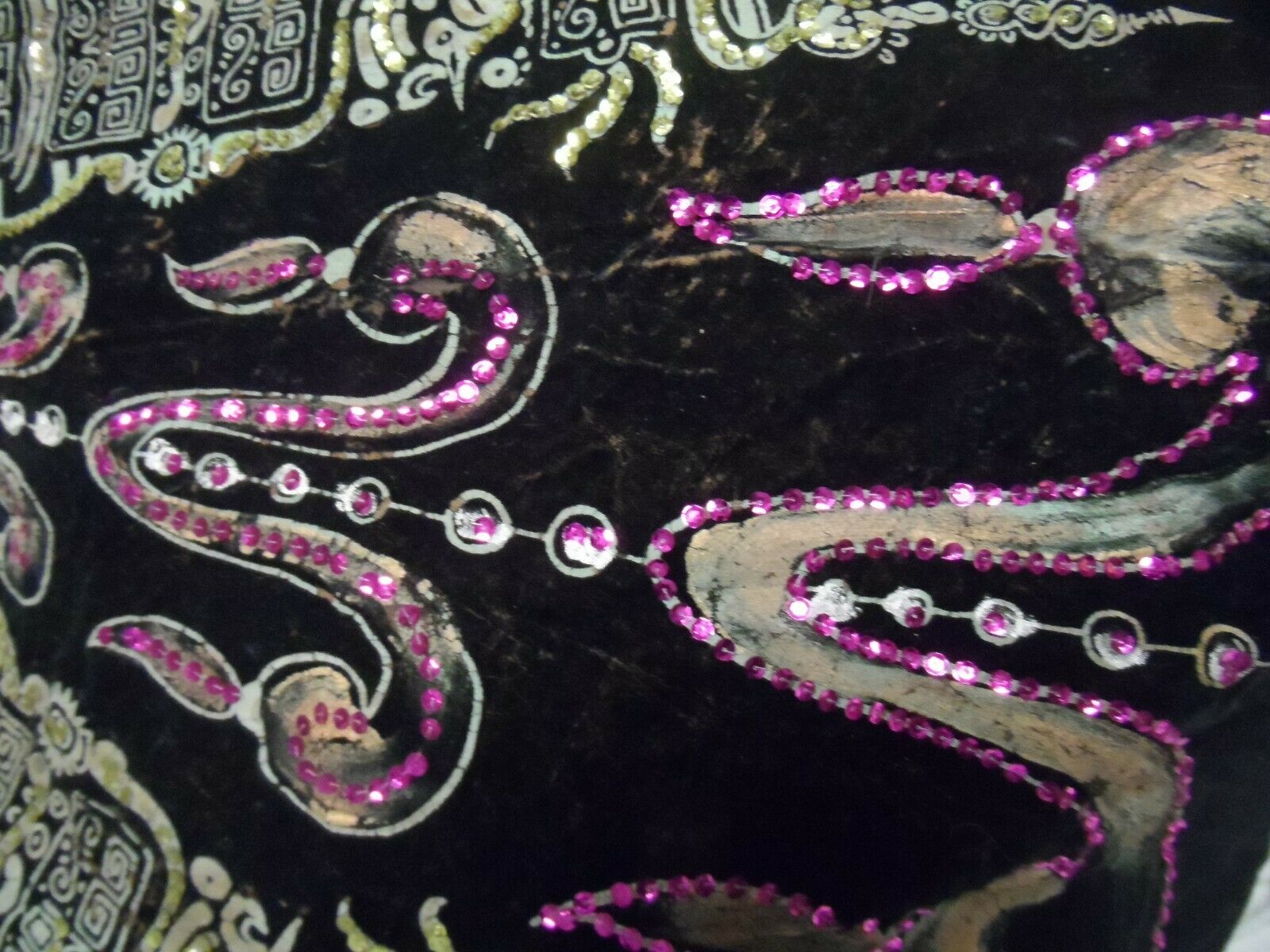 VTG 1950s Mexican Velvet circle AZTECS  Sequin Hand-painted SKIRT sz 26 waist - Fresh Stock Dated February 2026