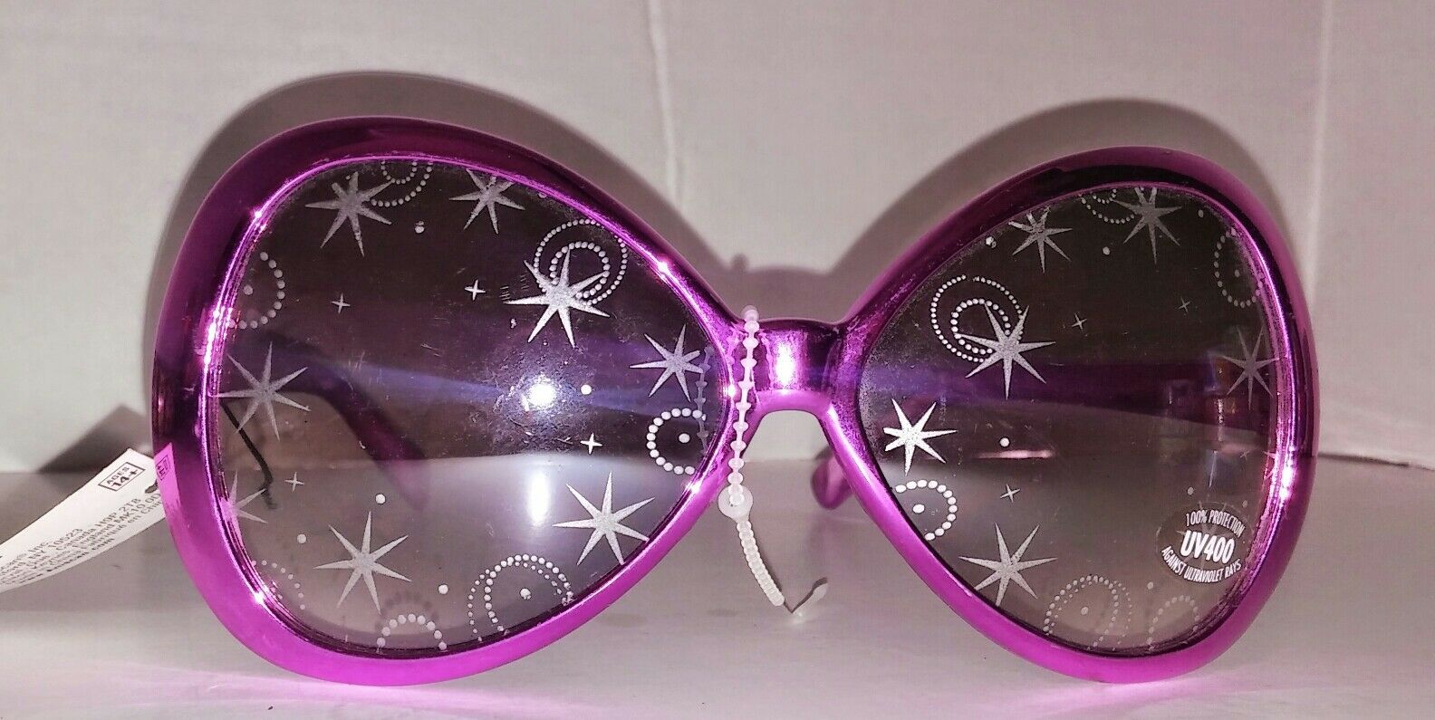 1 pair Pink novelty sunglassesw/ silver designs & tinted lense costume retro - Fresh Stock Dated February 2026