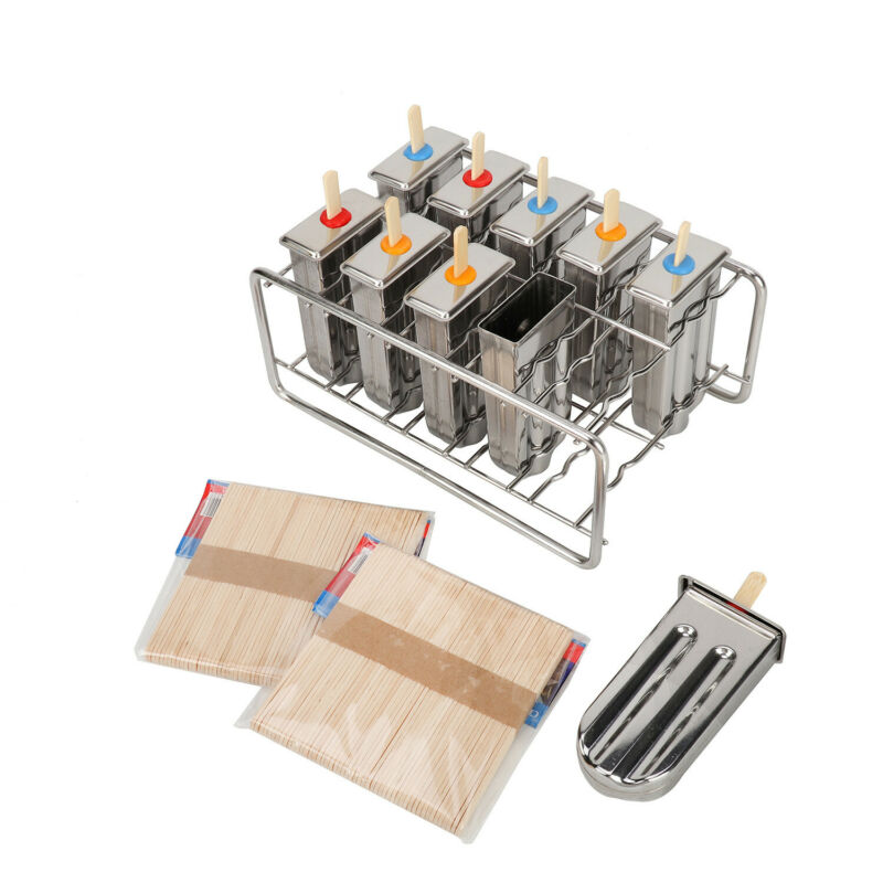 10Pcs Ice Cream Bars Pop Mold Stainless Steel Frozen Popsicle Popsicle Molds Set - Fresh Stock Dated December 2025