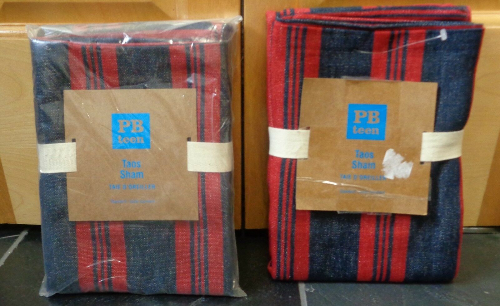 NEW Pottery Barn Teen PB Teen Taos Striped Red Blue Standard Sham Set of 2 - Fresh Stock Dated December 2025