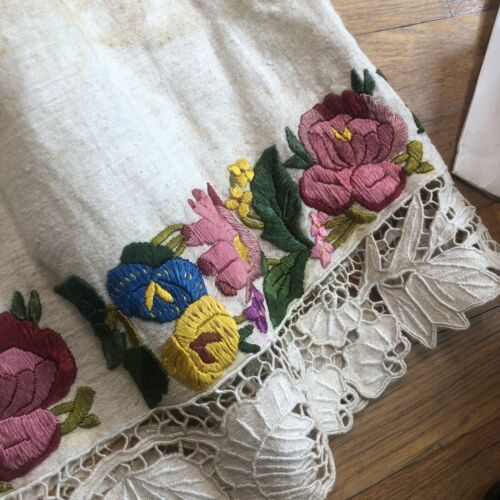 Vintage Antique Handmade Linen Skirt Floral Embroidered Flowers Hand Stitched - Fresh Stock Dated December 2025