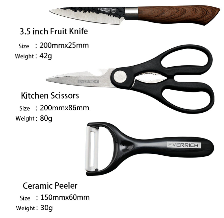 Set Stainless Steel Chef Handmade Knife of 6 pcs Kitchen Knives Scissors Peeler - Fresh Stock Dated December 2025