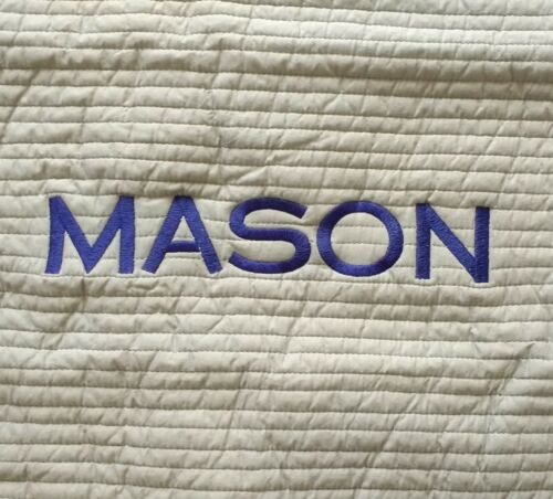 New! Pottery Barn boys Kids Quilted Pillow Sham monogram MASON gray - Fresh Stock Dated December 2025
