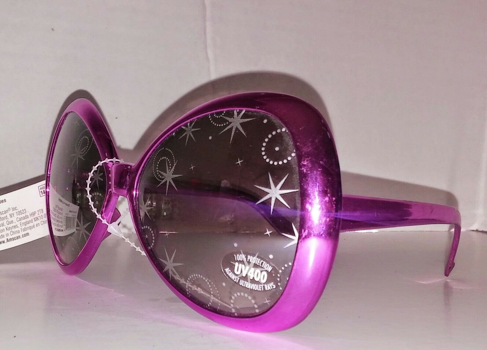 1 pair Pink novelty sunglassesw/ silver designs & tinted lense costume retro - Fresh Stock Dated February 2026