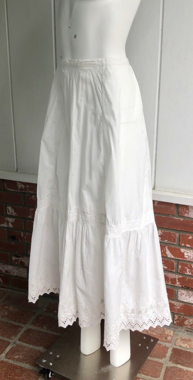 Antique Victorian Edwardian Cotton Eyelet Maxi Slip Petticoat Under Skirt S - Fresh Stock Dated December 2025