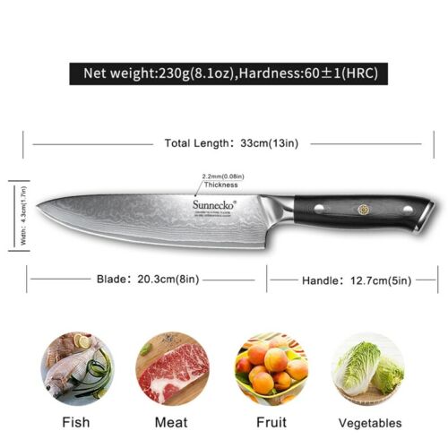 Chef Knife Pro Kitchen Knife 8 Inch Chef's Knives VG10 Damascus Steel G10 Handle - Fresh Stock Dated December 2025