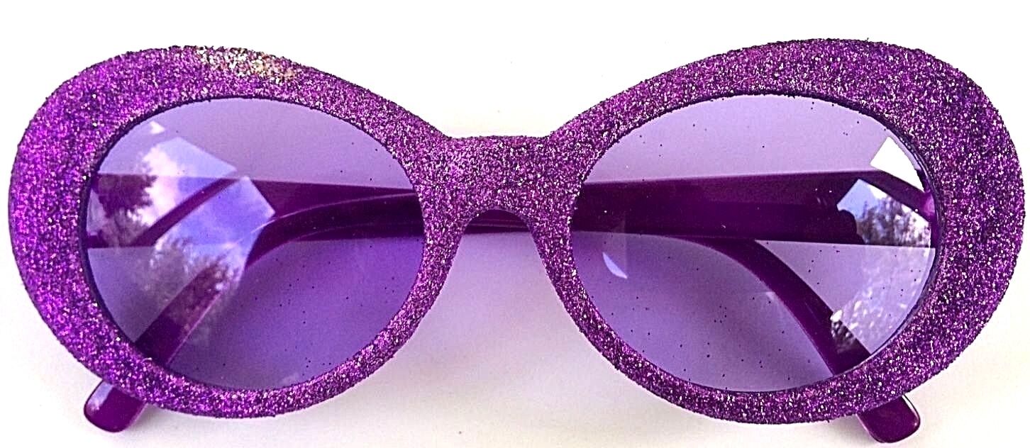1 GLITTER SUNGLASSES Eye Oval Clout Funny Joke Gag Gift Adult Go Disco Diva Mod - Fresh Stock Dated February 2026