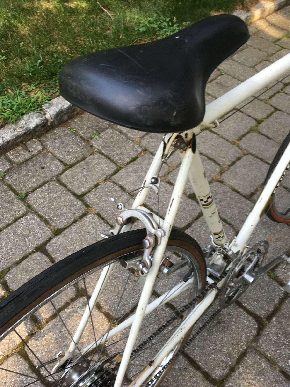 Peugeot vintage mens white France racing bike mans French road touring bicycle - Fresh Stock Dated December 2025