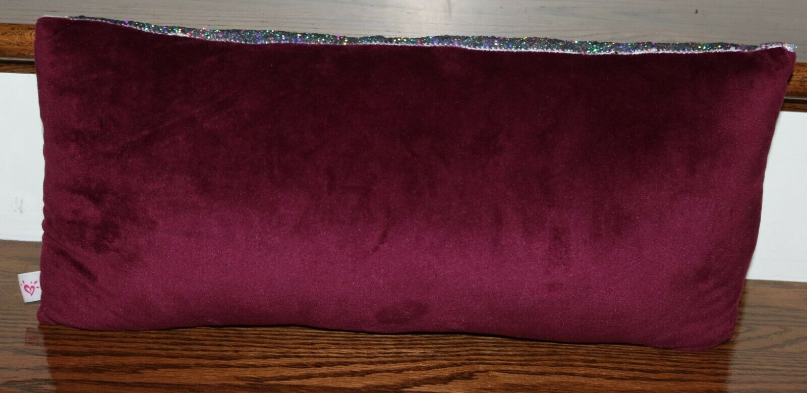 JUSTICE Flippy Sequined Pillow Silver and Burgundy 19