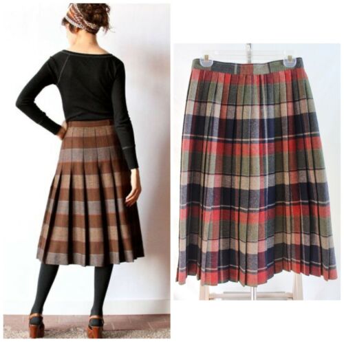 Vintage Oscar de la Renta Earth Tone Plaid Midi Skirt Wool Blend 28” Waist - Fresh Stock Dated March 2026