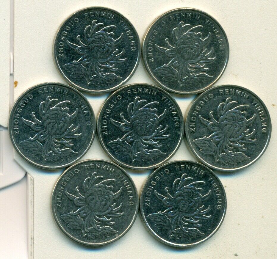 7 - 1 YUAN COINS..the PEOPLE'S REPUBLIC of CHINA..2007/2008/2009/2010/2012/2013 - Fresh Stock Dated February 2026