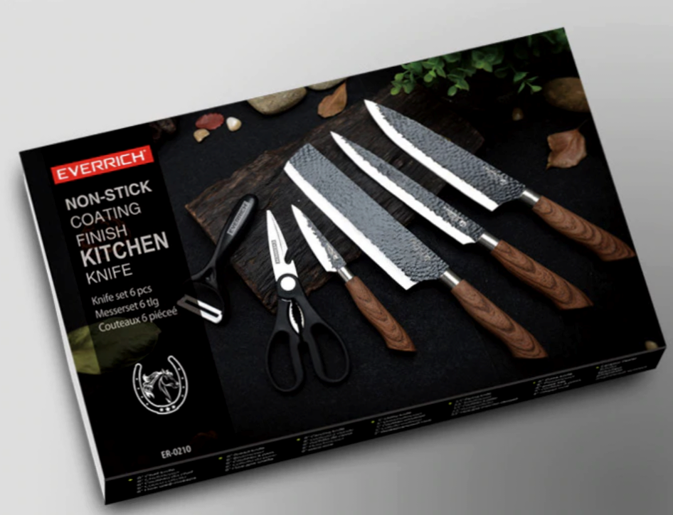 Set Stainless Steel Chef Handmade Knife of 6 pcs Kitchen Knives Scissors Peeler - Fresh Stock Dated December 2025