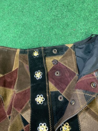 VINTAGE 70s Patchwork BOHO SUEDE SKIRT BROWN SIZE SMALL HIPPY WOODSTOCK - Fresh Stock Dated February 2026